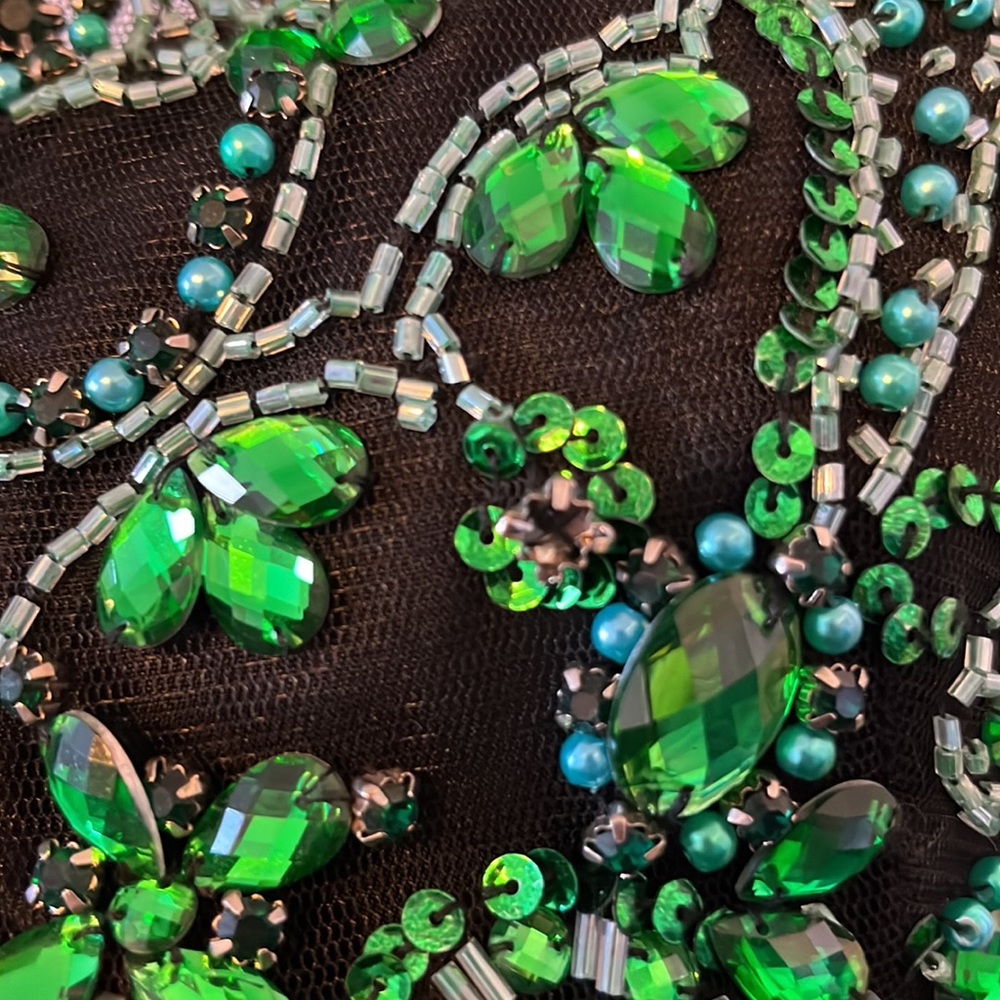 Sherri Hill Green and Black Beaded Prom Dress - Picture 8 of 8
